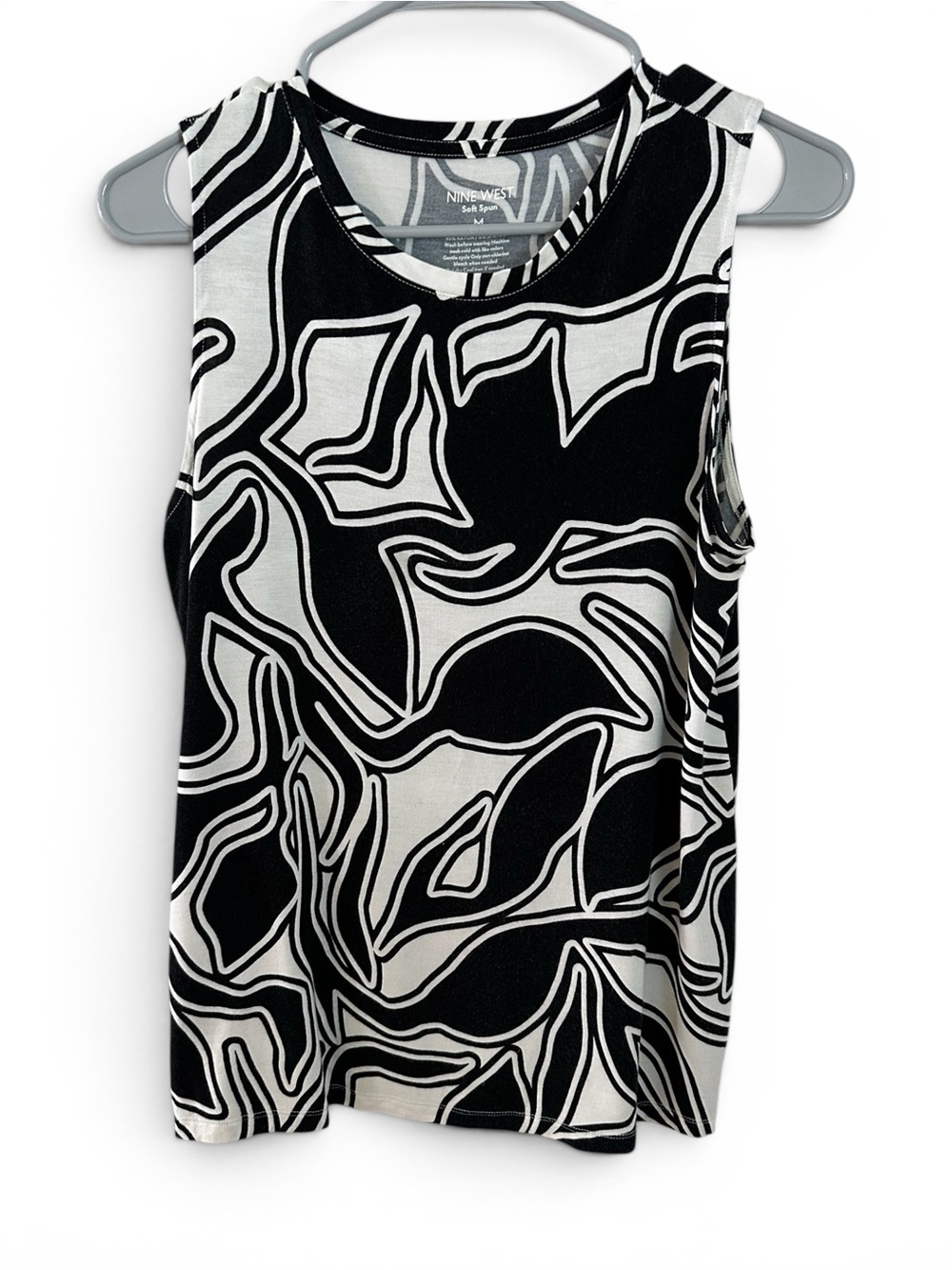 Nine West Black & White Abstract Print Sleeveless Tank